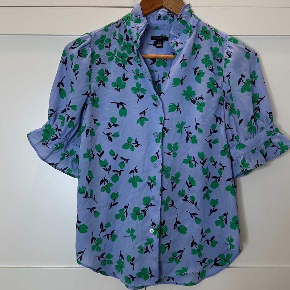 Ann Taylor Lavender and Emerald Floral Blouse